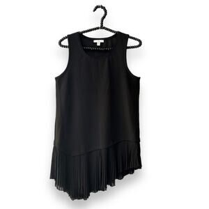 H by Halston Black Asymmetrical Tunic Top Blouse Pleated Plisse S Black Y2K